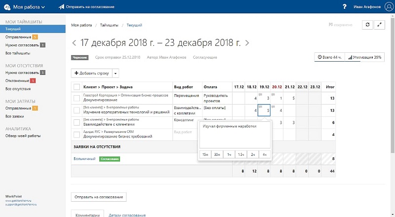 Финучет за 2 часа в неделю с помощью ПланФакт. Интерфейс Workpoint (таймшит)