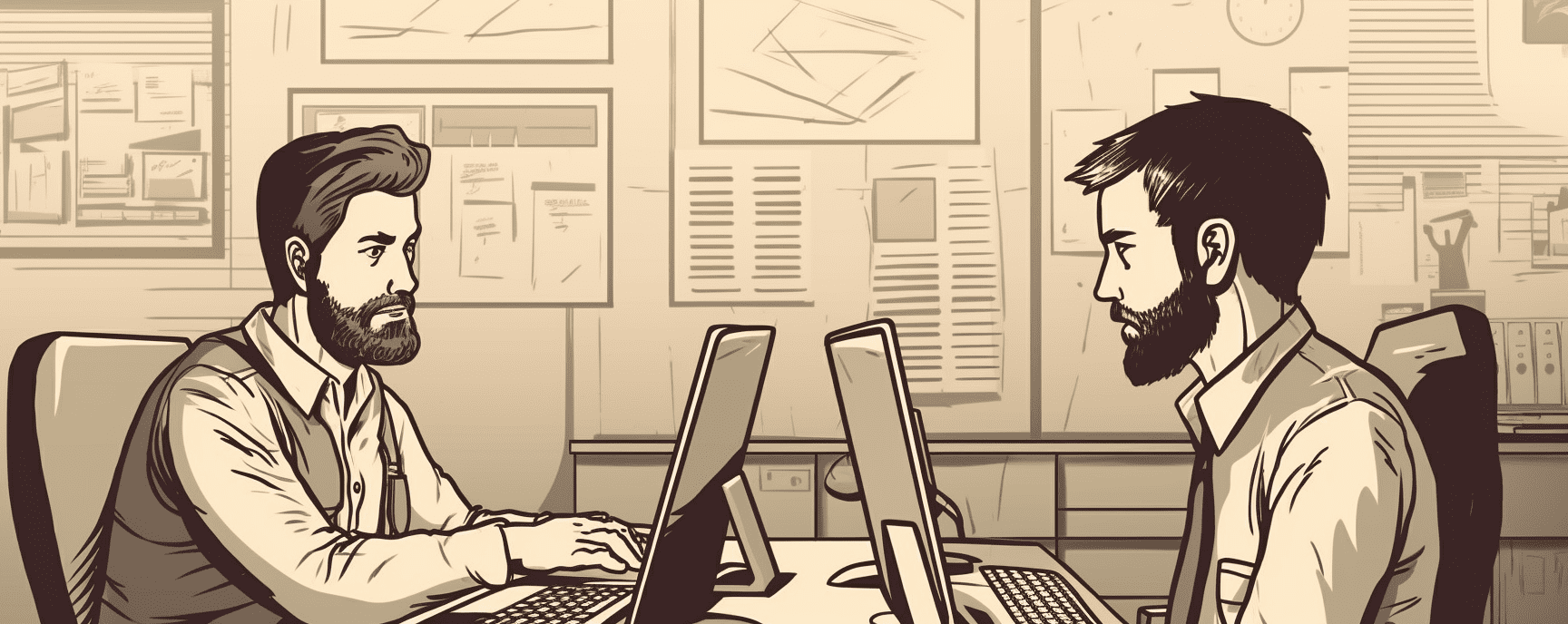 Выбор мессенджера - люди смотрят в монитор 