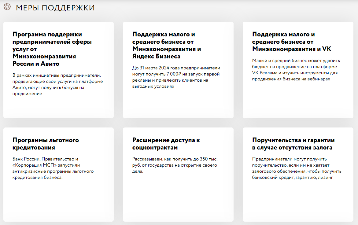 Меры поддержки МСП - Мой бизнес