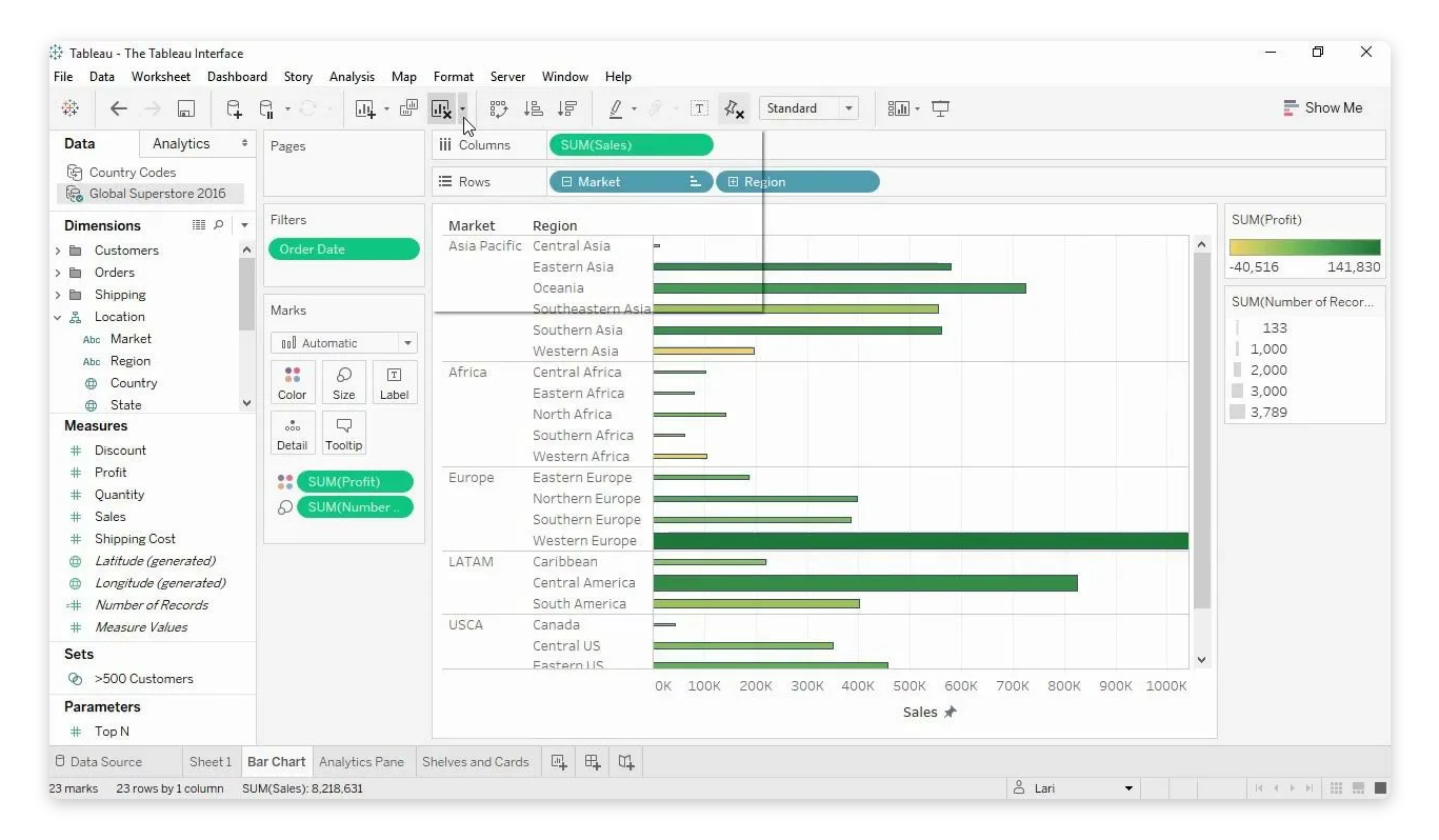 Интерфейс Tableau для визуализации данных и бизнес-аналитики