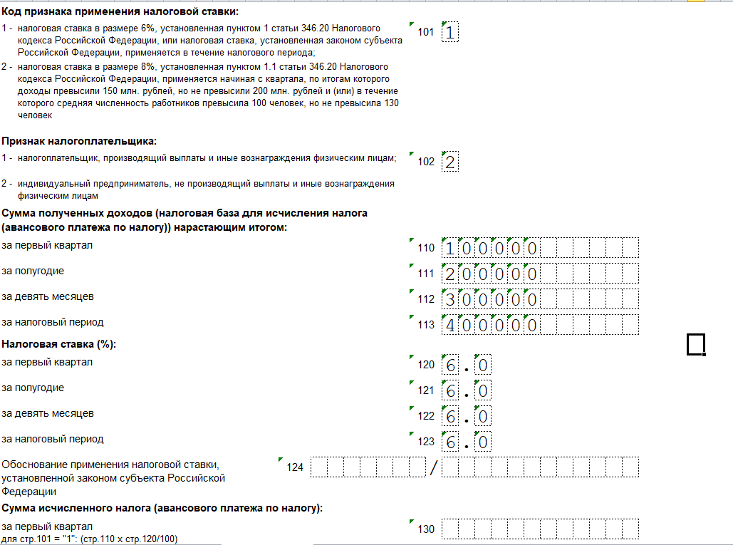Пример заполнения раздела 2.1.1.